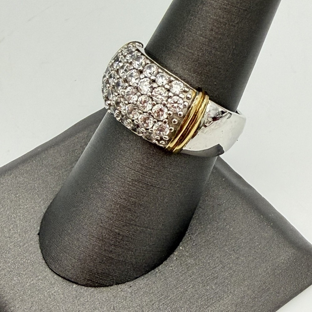 Vtg İmena 925 Sterling Silver Ring Pave Dome Size 8 Gold Vermeil Accent